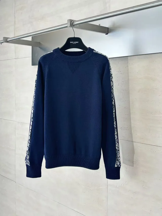 Dior Knitwear Crewneck knit sweater with Oblique sleeve panels product detail image 1