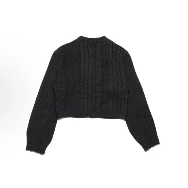 Cable Knit Black Cropped Cardigan Sweater
