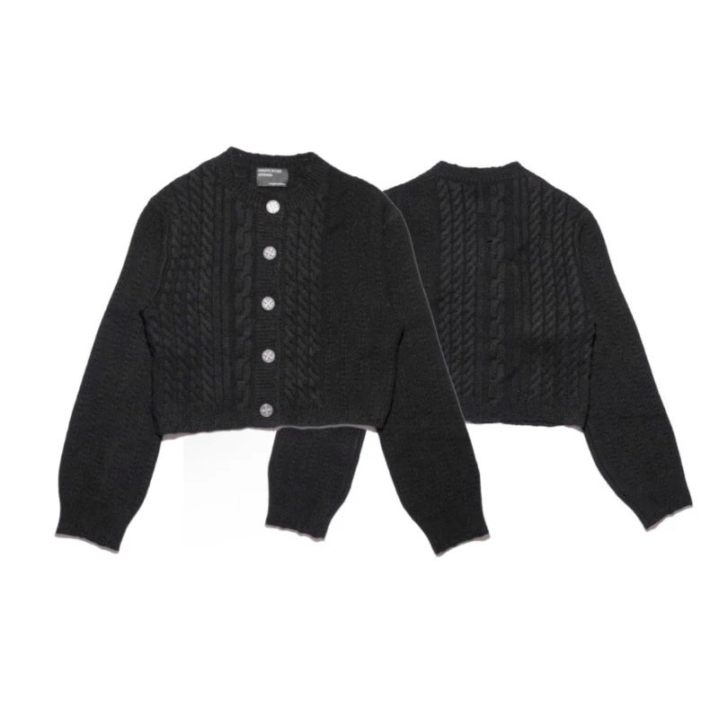 Cable Knit Black Cropped Cardigan Sweater