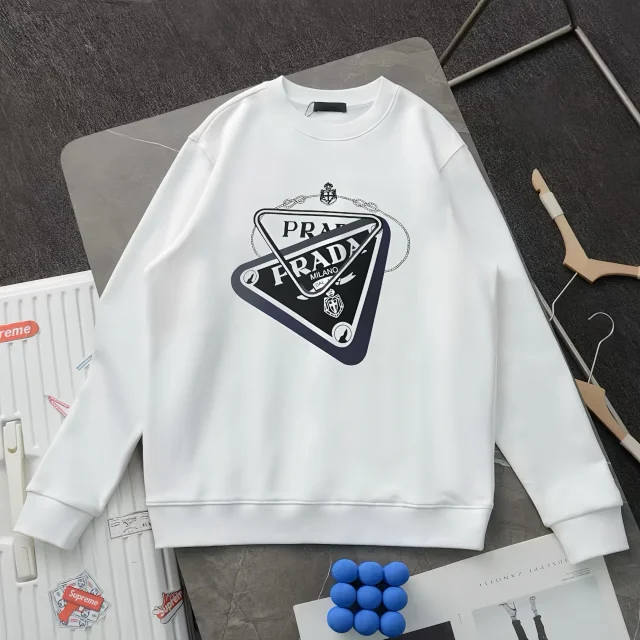 Prada Hoodies & Sweatshirts Crewneck Triangle Logo Print Sweatshirt product detail image 7