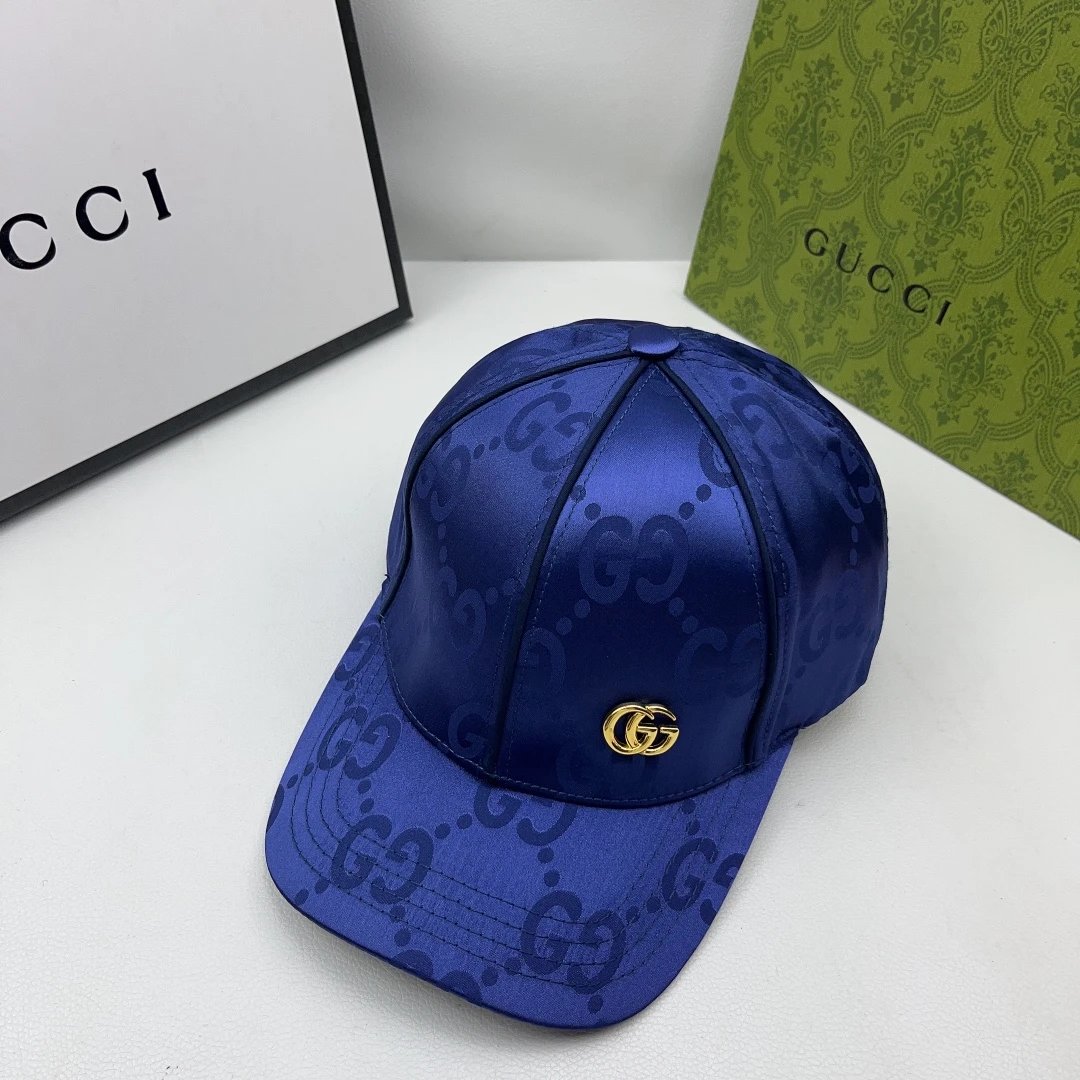 Gucci GG Monogram Satin Baseball Cap Navy Blue