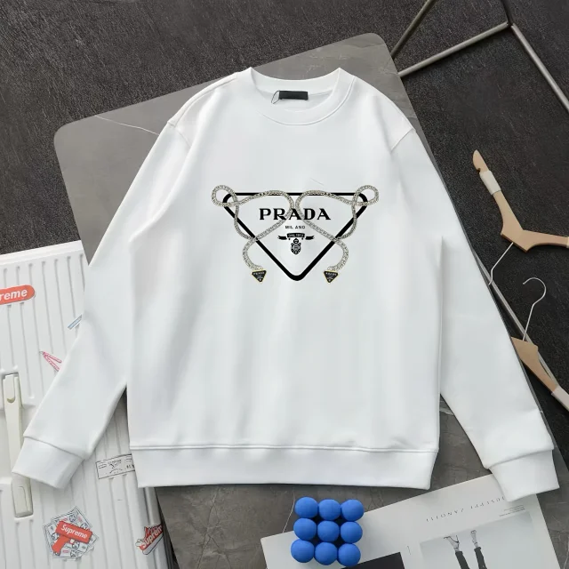 Prada Hoodies & Sweatshirts Crewneck Triangle Logo Print Sweatshirt product detail image 2