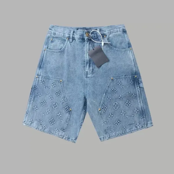 Design Mixed Emotion Paisley Embroidered Denim Shorts Blue Shorts - 4