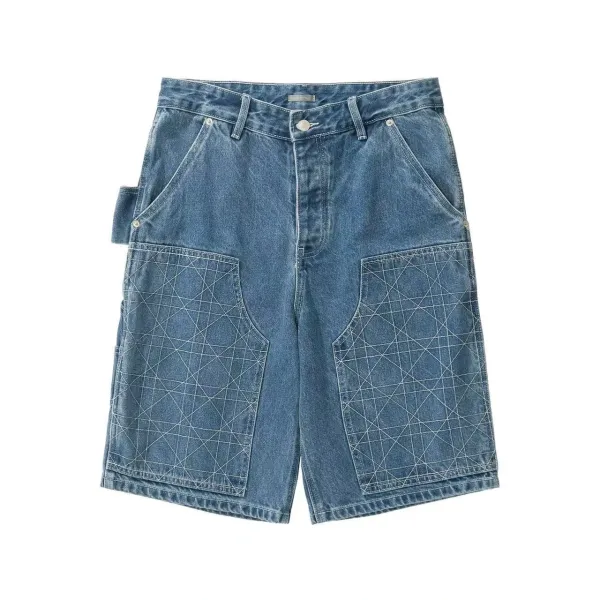Design Mixed Emotion Paisley Embroidered Denim Shorts Blue Shorts - 6