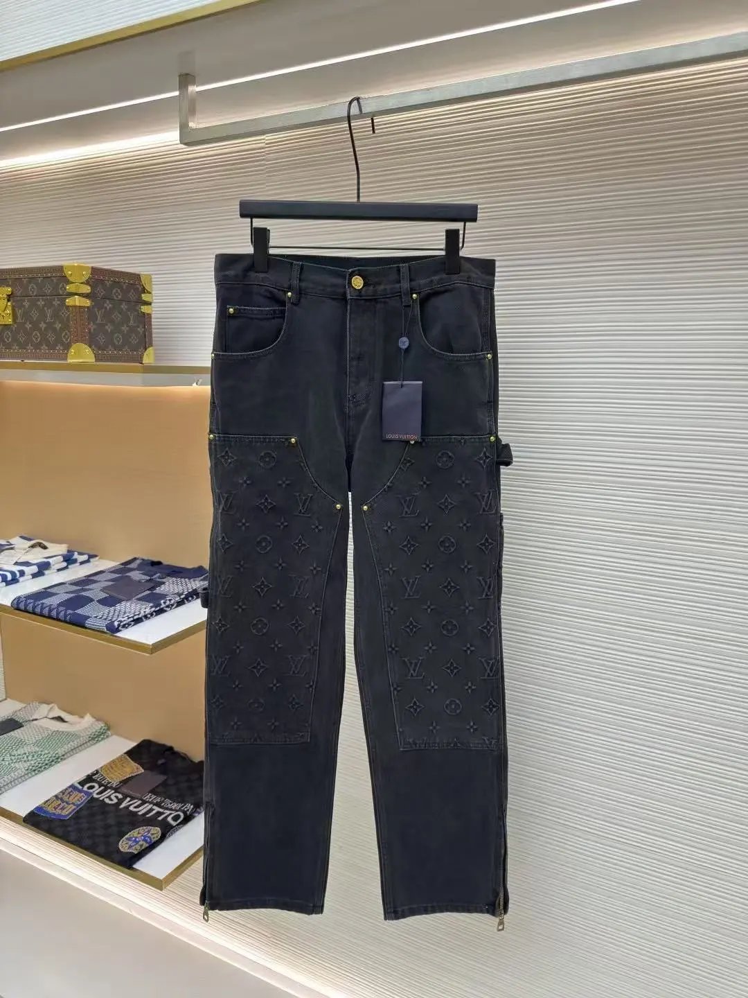 Louis Vuitton Pants Monogram Double Knee Carpenter Washed Black