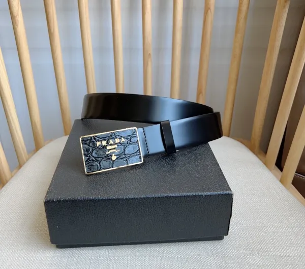 Prada Croc-Embossed Leather Belt Black - 15