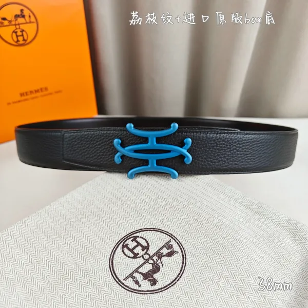 Prada Saffiano Leather Belt with Oval Logo Buckle Navy Blue Belt - 12