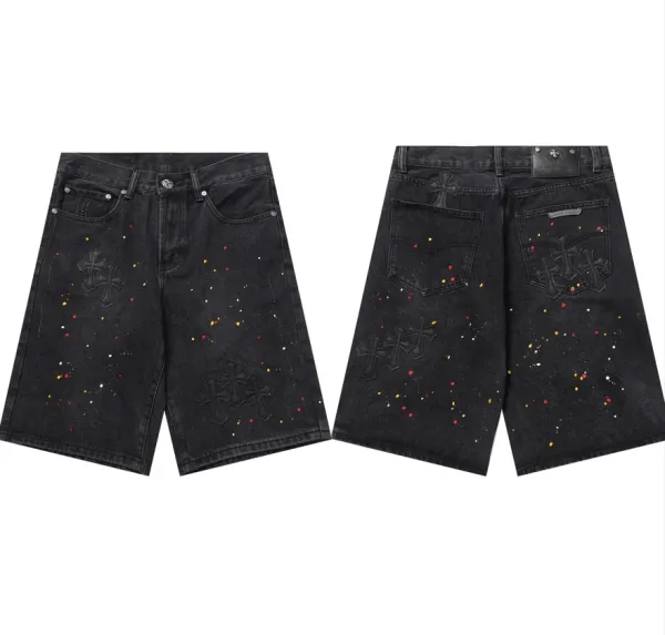 Chrome Hearts x Custom Embroidered Black Denim Shorts - 1