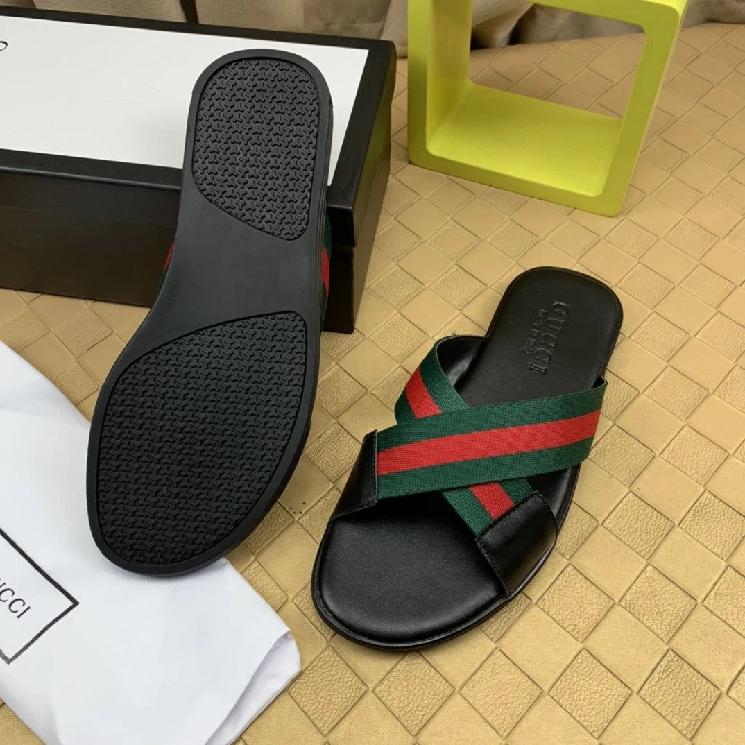 Gucci Web Stripe Slide Sandals Black Navy Red - 3