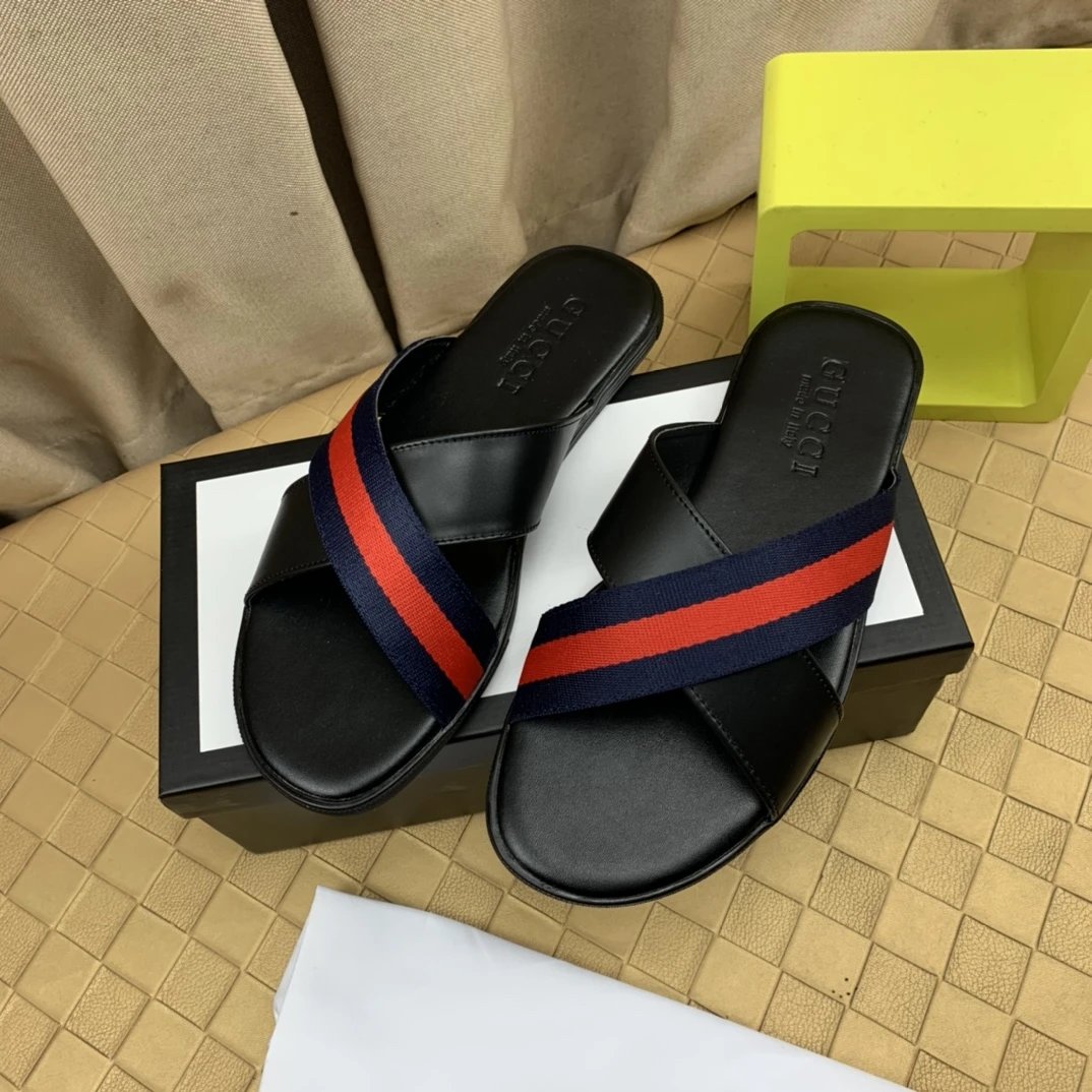 Gucci Web Stripe Slide Sandals Black Navy Red - 4
