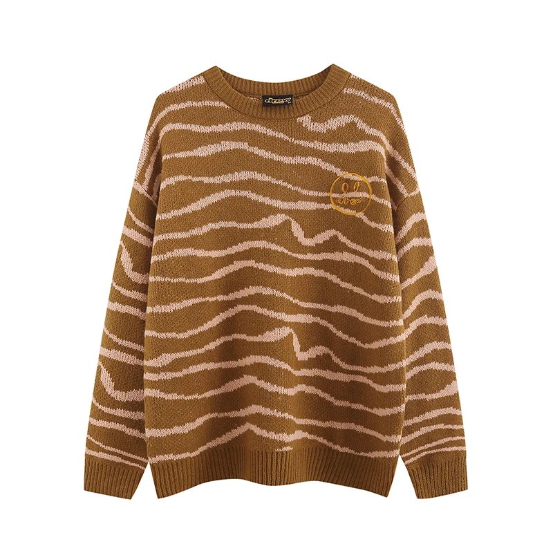 Drew House Smiley Wave Stripe Knit Sweater Brown