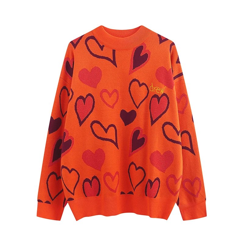 Drew House Heart All-Over Knit Sweater Orange