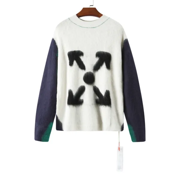 Off-White Arrow Print Mohair Blend Sweater White/Navy/Green - 1