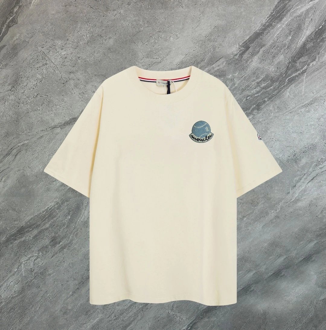 Moncler Denim Hat Emblem Tee Cream Blue
