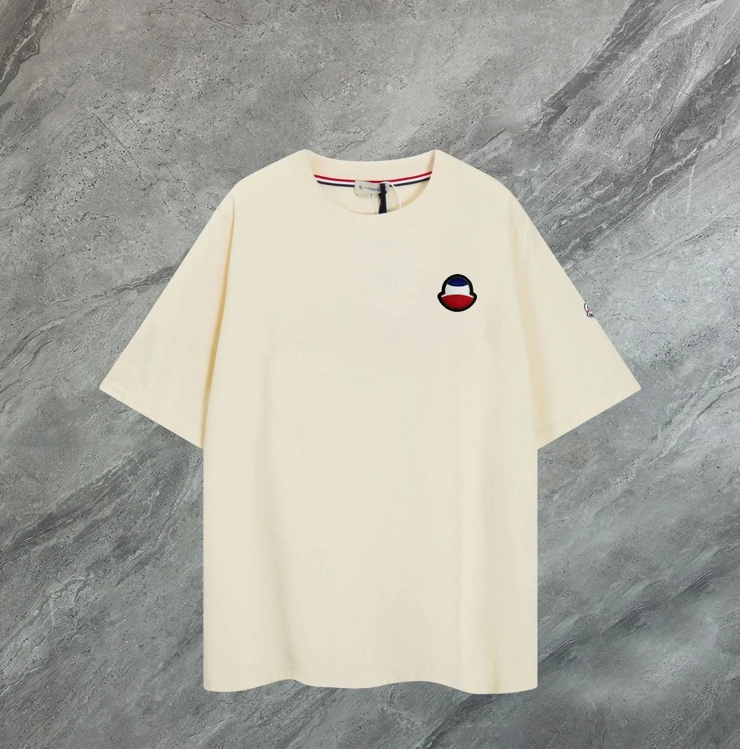 Moncler Tricolor Logo Badge Tee Cream