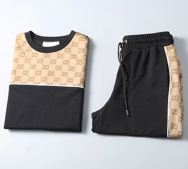 Gucci GG Monogram Contrast Panel T-Shirt and Shorts Set Black / Beige Casual Set product detail 4 in Litbuy spreadsheet finds