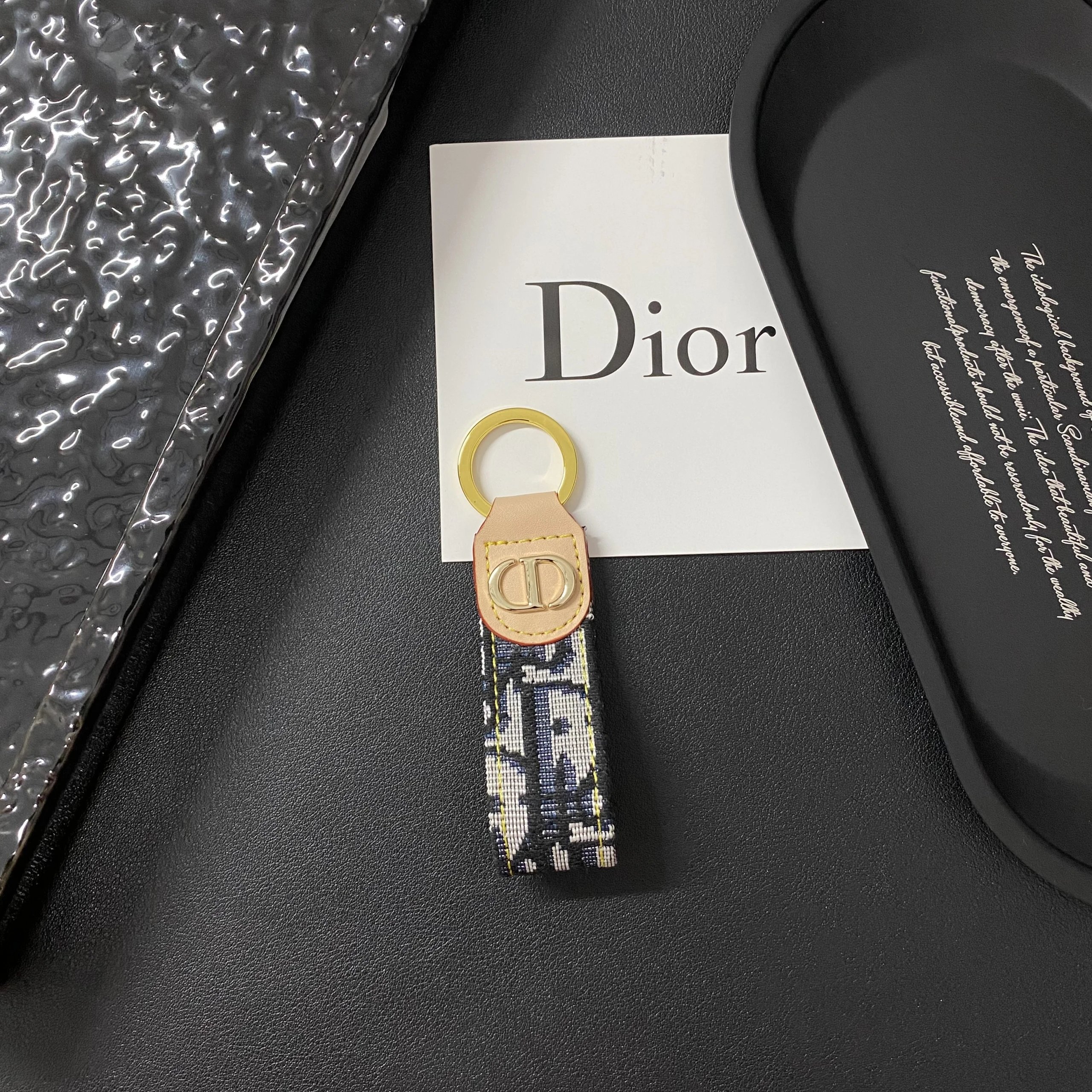 Dior CD Key Ring Light Blue Oblique Jacquard Canvas with Gold CD Hardware