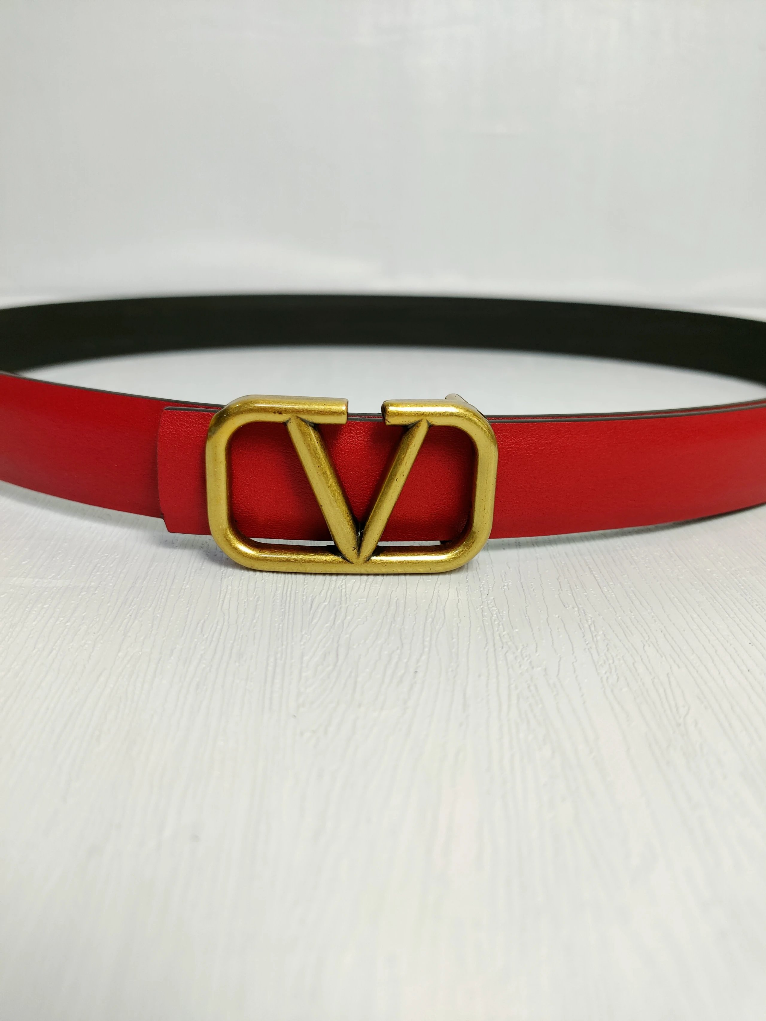 Valentino VLogo Signature Reversible Belt Gold Buckle Red Black