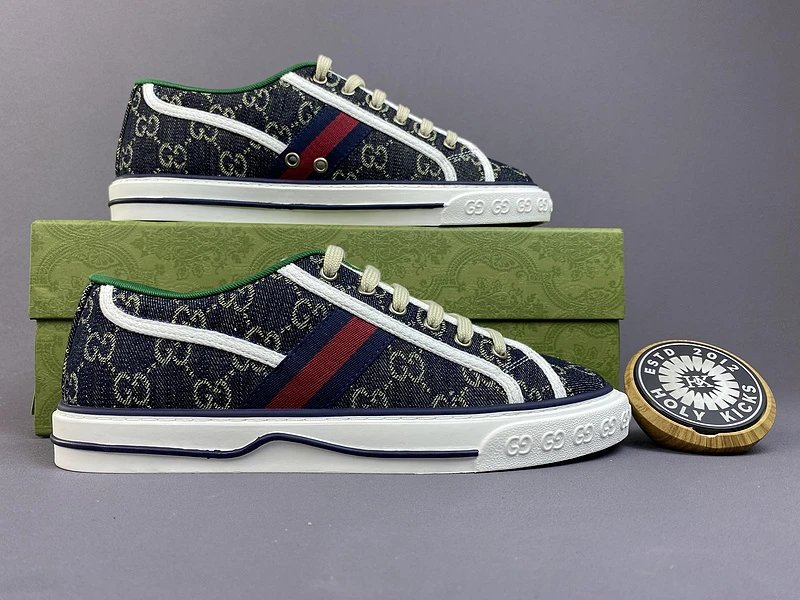 Gucci Tennis 1977 GG Denim Canvas Sneaker Navy White