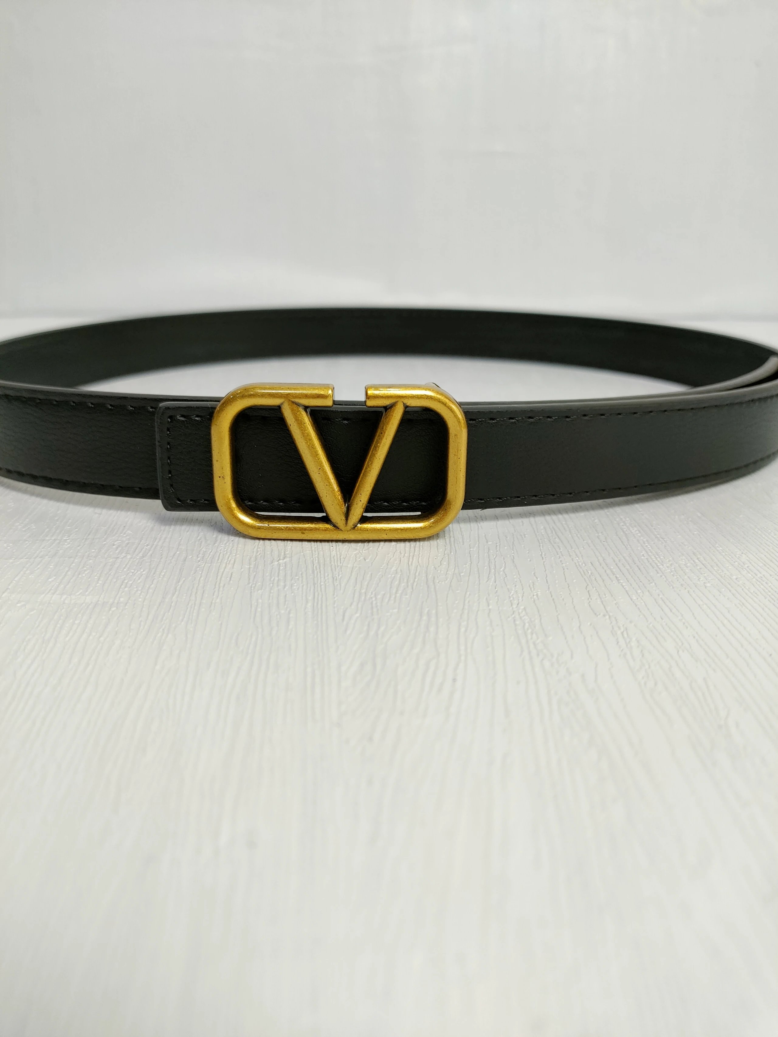 Valentino VLogo Signature Belt Gold Buckle Black