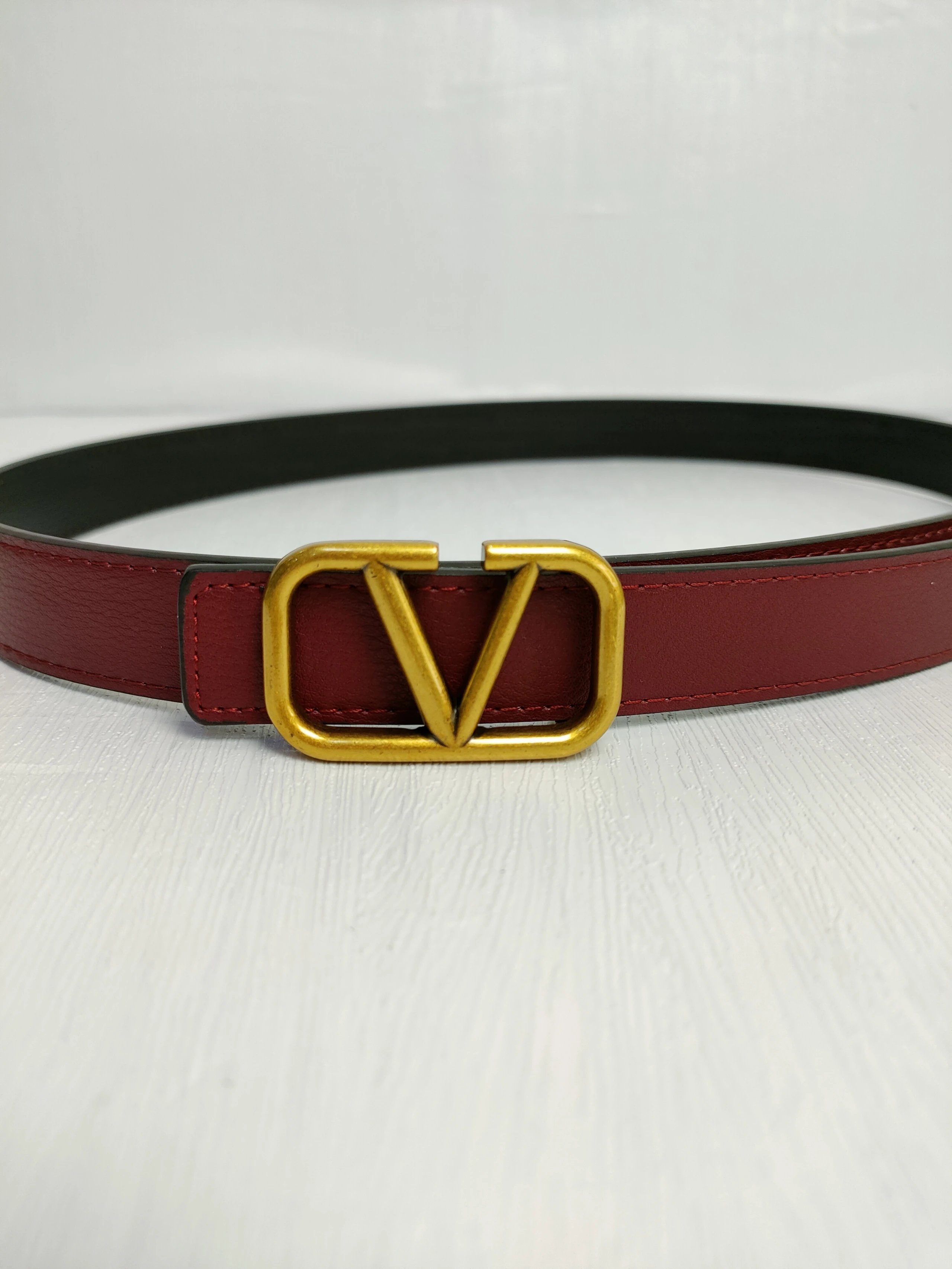 Valentino VLogo Signature Reversible Belt Gold Buckle Burgundy Black