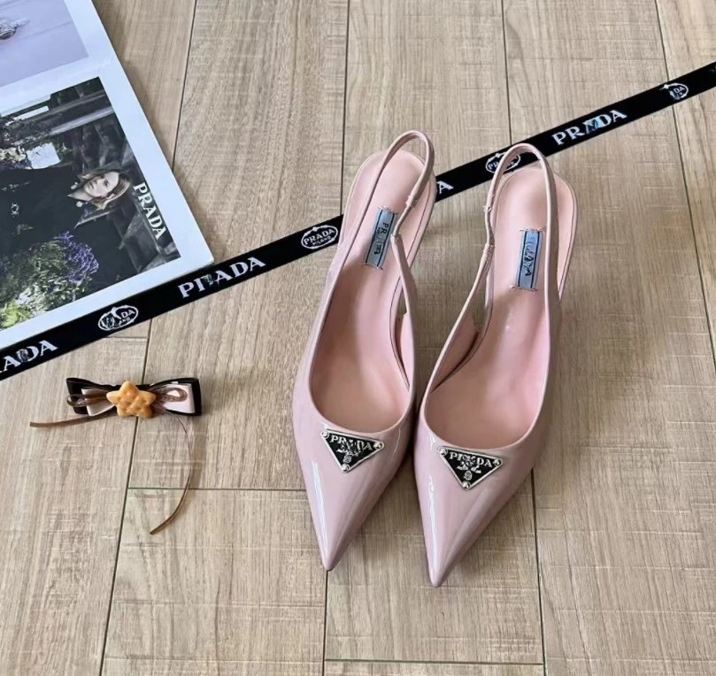 Prada Triangle Logo Slingback Heel Pink