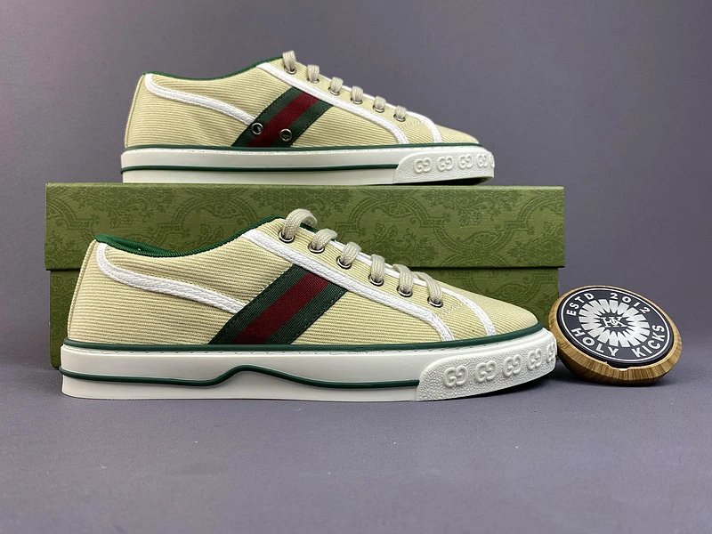 Gucci Tennis 1977 Canvas Sneaker Cream Green Web