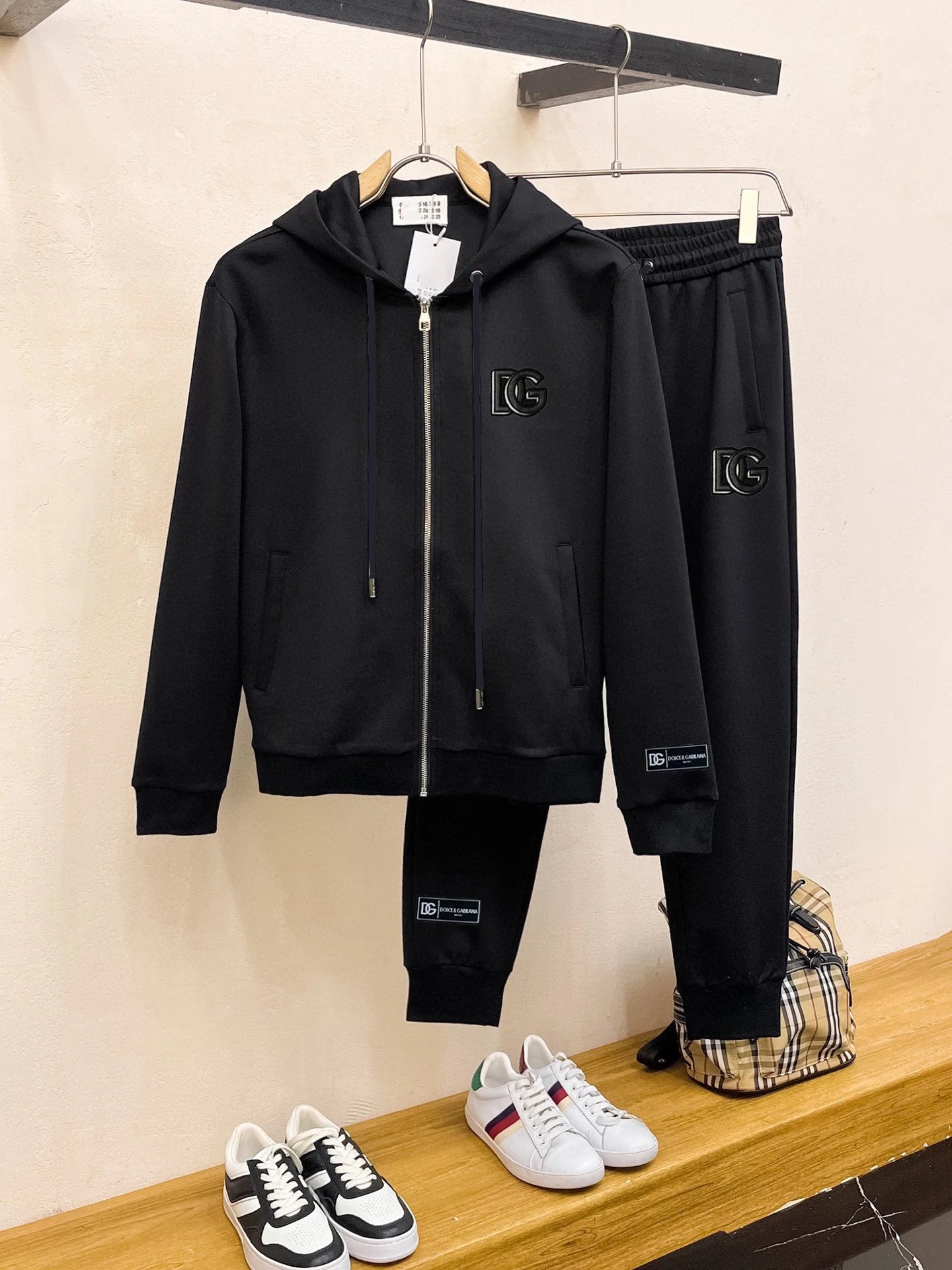 Dolce & Gabbana DG Logo Zip Hoodie Jogger Set Black