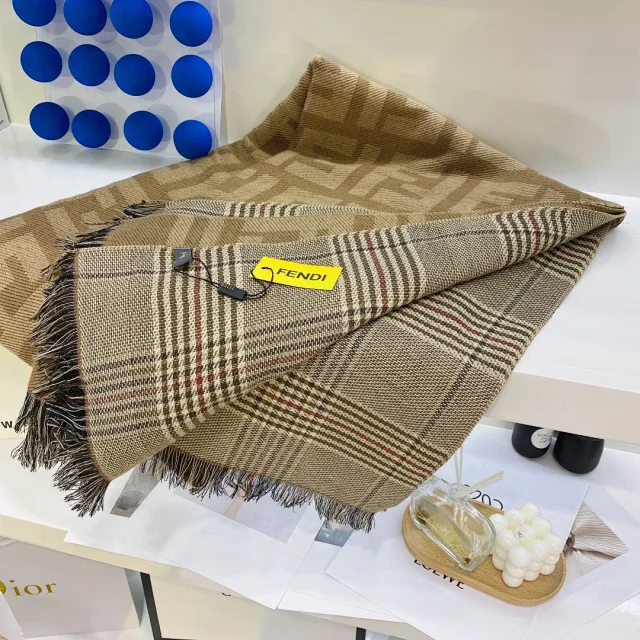 Fendi Scarves FF monogram fringed scarf product detail image 9