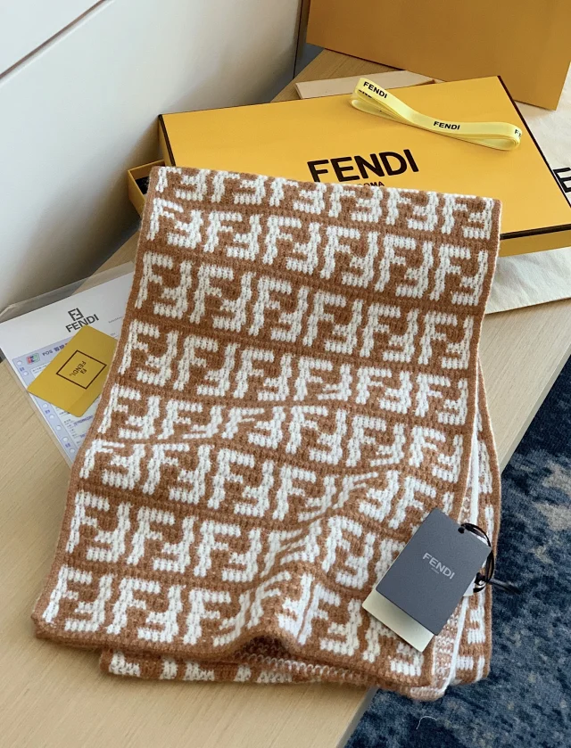 Fendi Scarves FF monogram fringed scarf product detail image 10