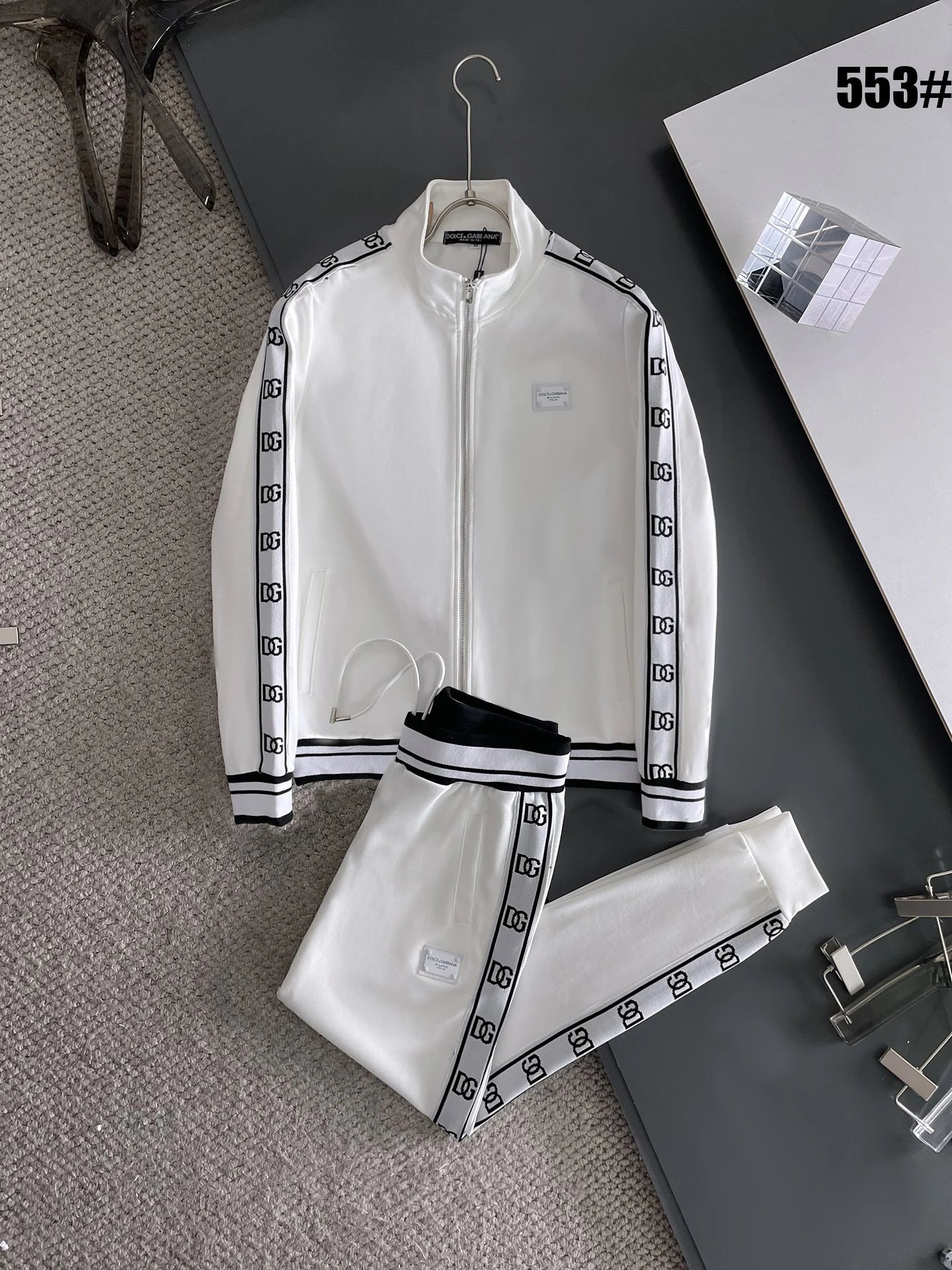 Dolce & Gabbana DG Tape Logo Zip Tracksuit White Black