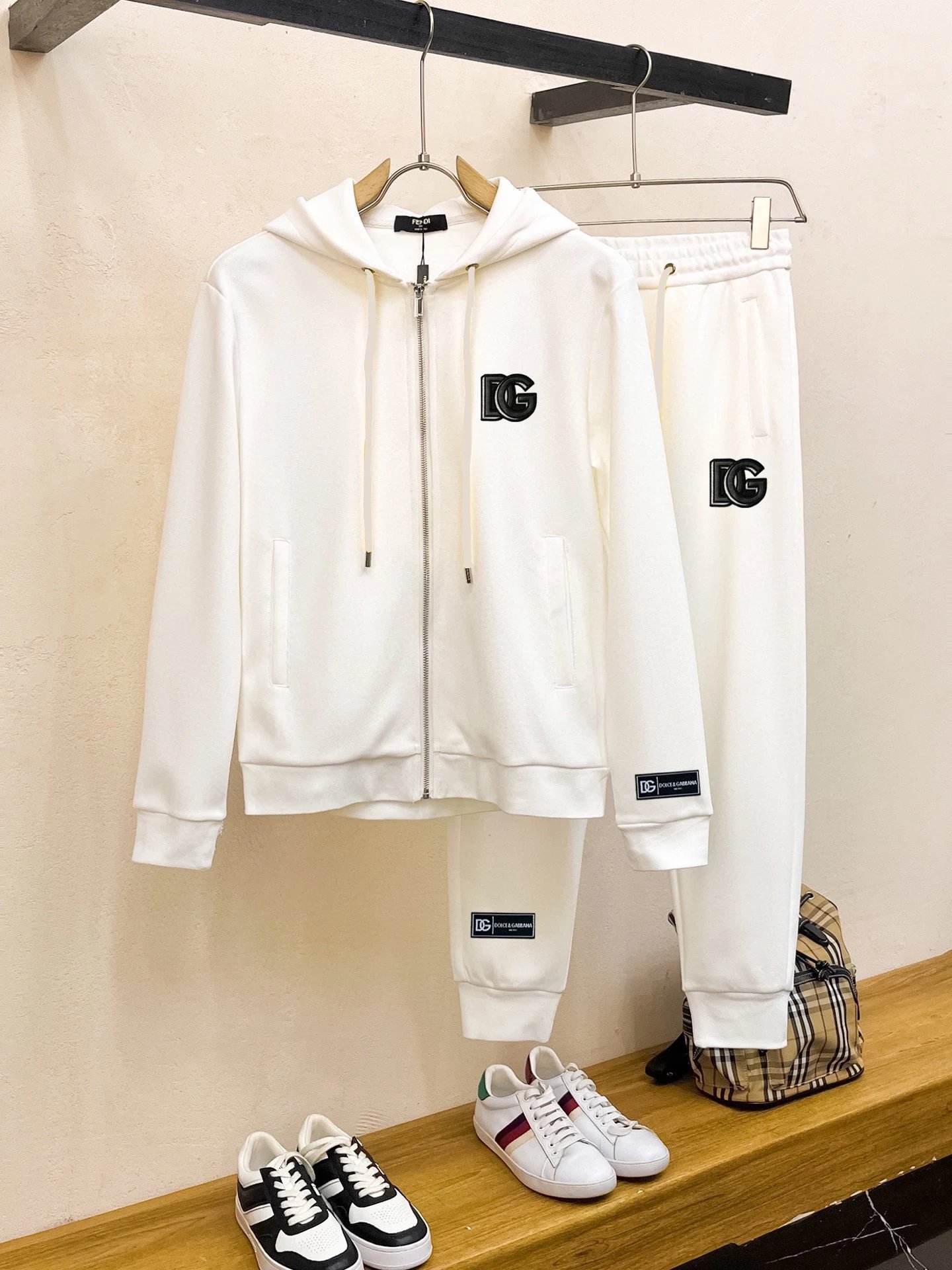 Dolce & Gabbana DG Logo Zip Hoodie Jogger Set White