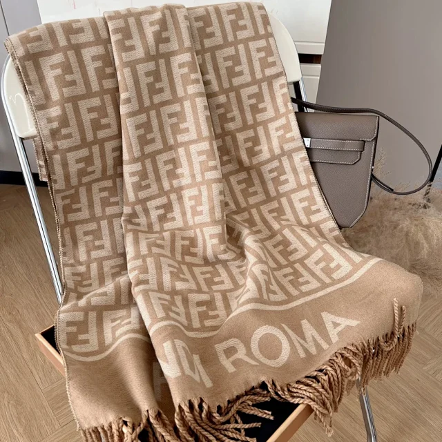 Fendi Scarves FF monogram fringed scarf product detail image 6