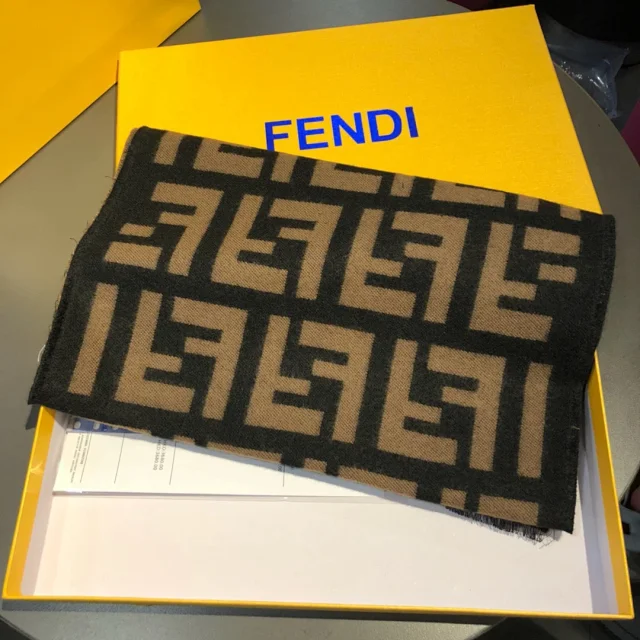 Fendi Scarves FF monogram fringed scarf product detail image 2