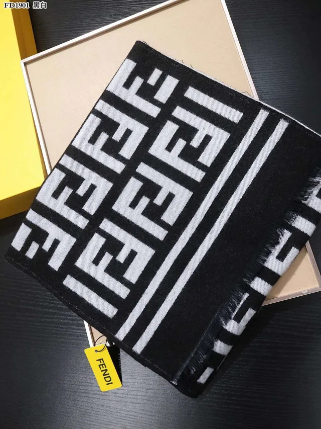 Fendi Scarves FF monogram fringed scarf product detail image 3