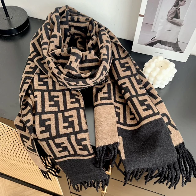 Fendi Scarves FF monogram fringed scarf product detail image 4