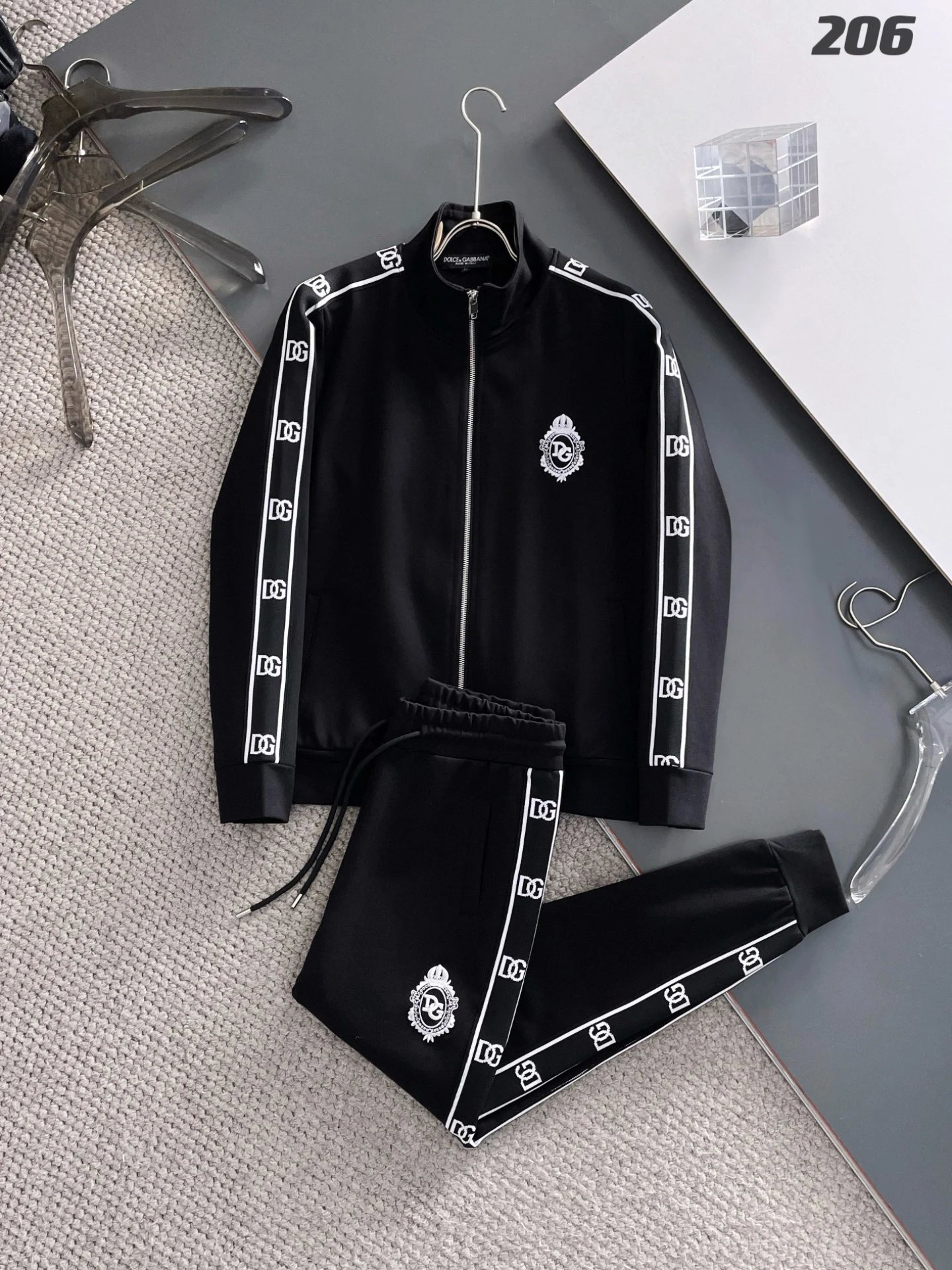 Dolce & Gabbana DG Crown Tape Tracksuit Black