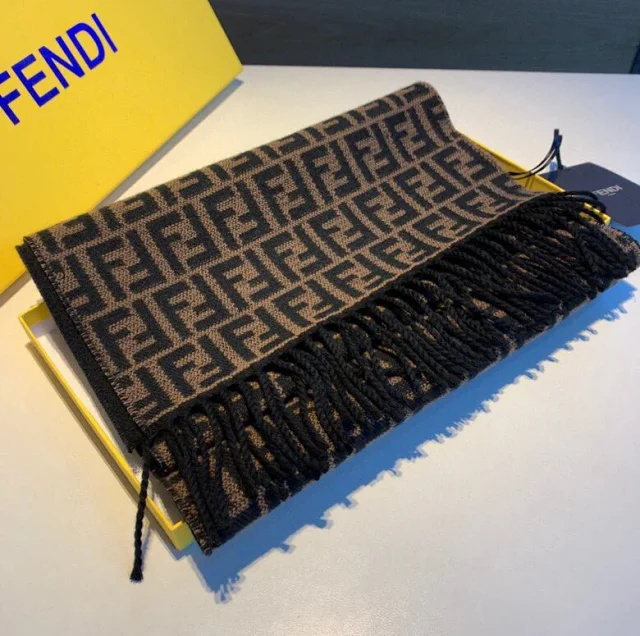 Fendi Scarves FF monogram fringed scarf product detail image 7