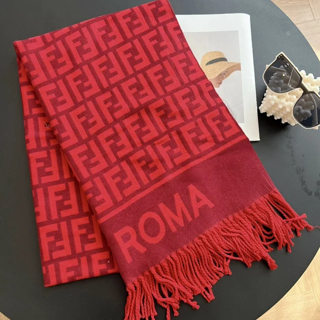 Fendi Scarves FF monogram fringed scarf product detail image 5