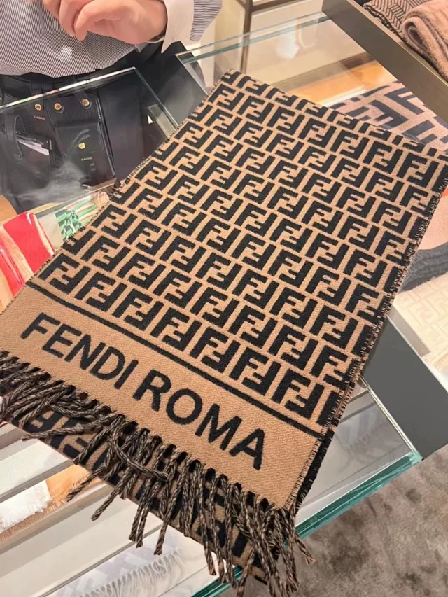 Fendi Scarves FF monogram fringed scarf product detail image 8