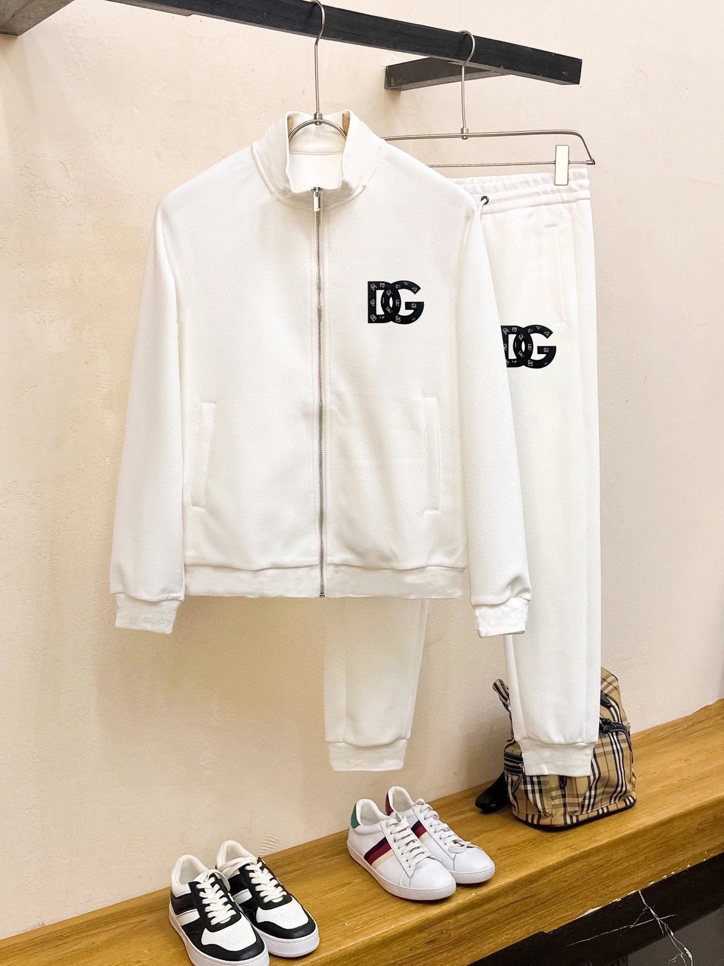 Dolce & Gabbana DG Logo Zip Track Jacket Jogger Set White