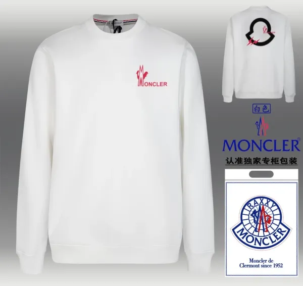 Moncler Logo Print White Crewneck Sweatshirt Hoodie - 1