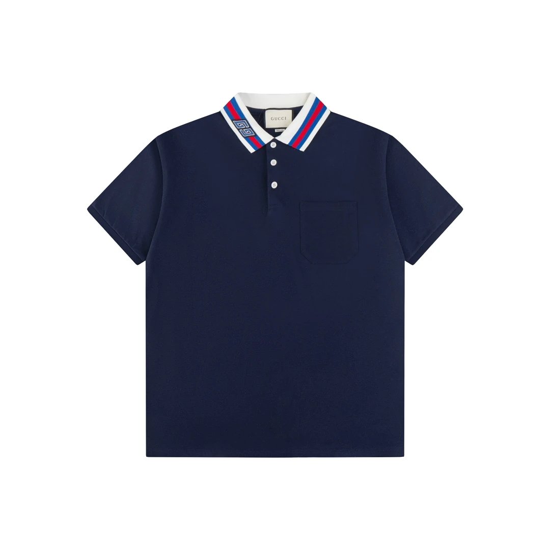 Gucci Web Stripe Collar Polo Shirt Navy Blue