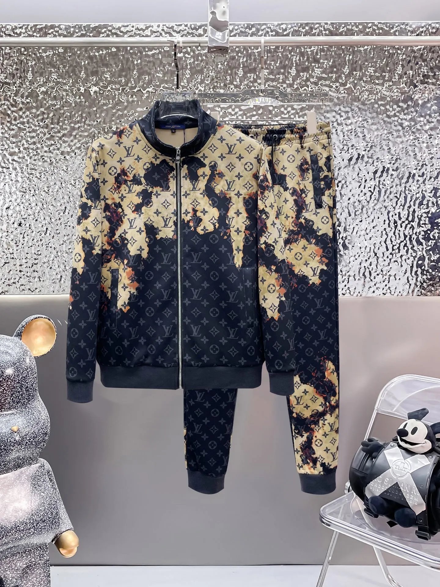 Louis Vuitton Monogram Logo Hoodie and Sweatpants Set Black - 4