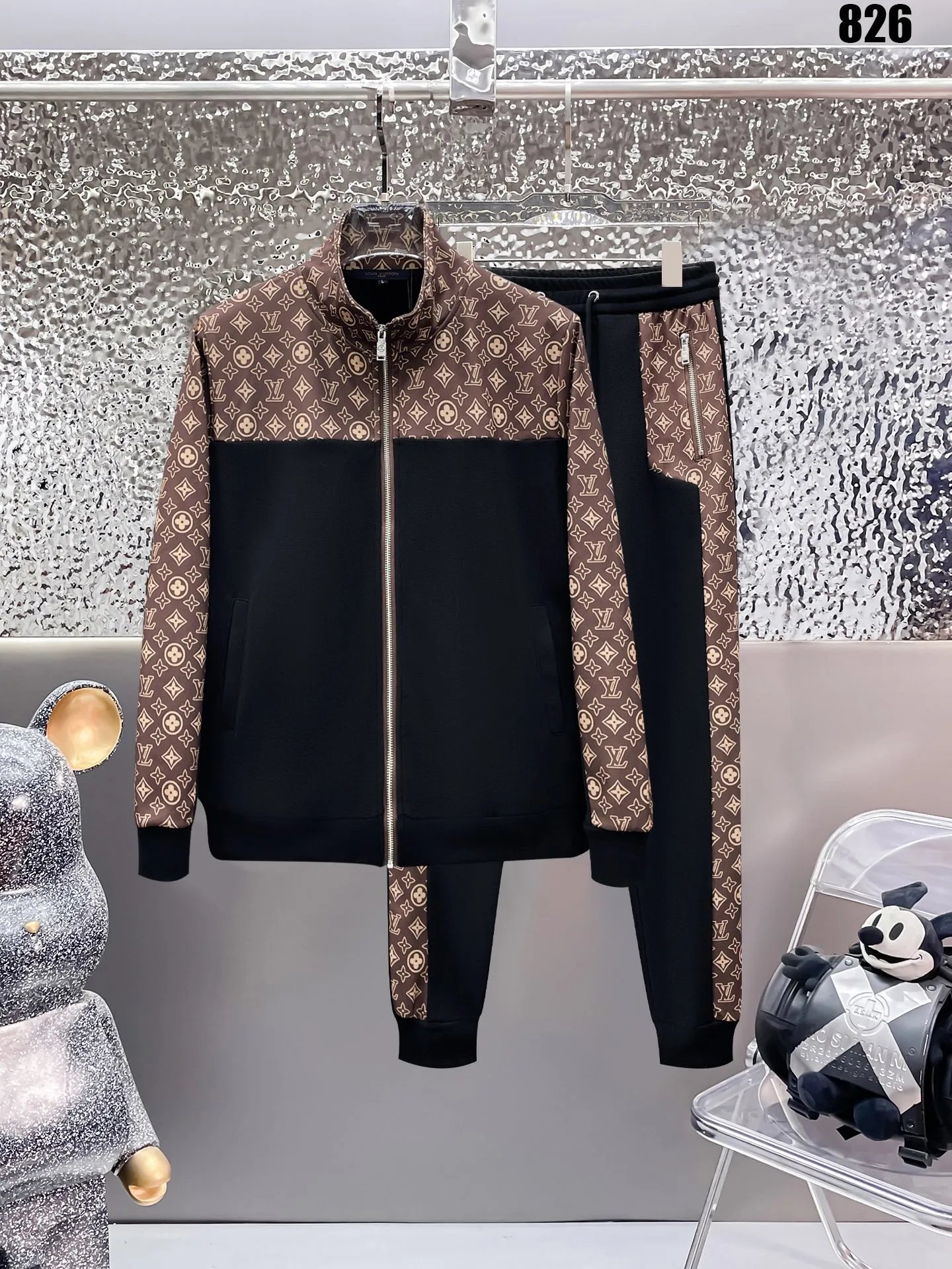 Louis Vuitton Monogram Logo Hoodie and Sweatpants Set Black - 5