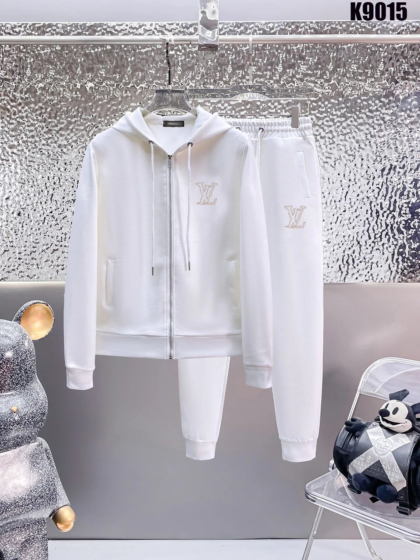 Louis Vuitton LV Crystal Logo Zip Hoodie Tracksuit White