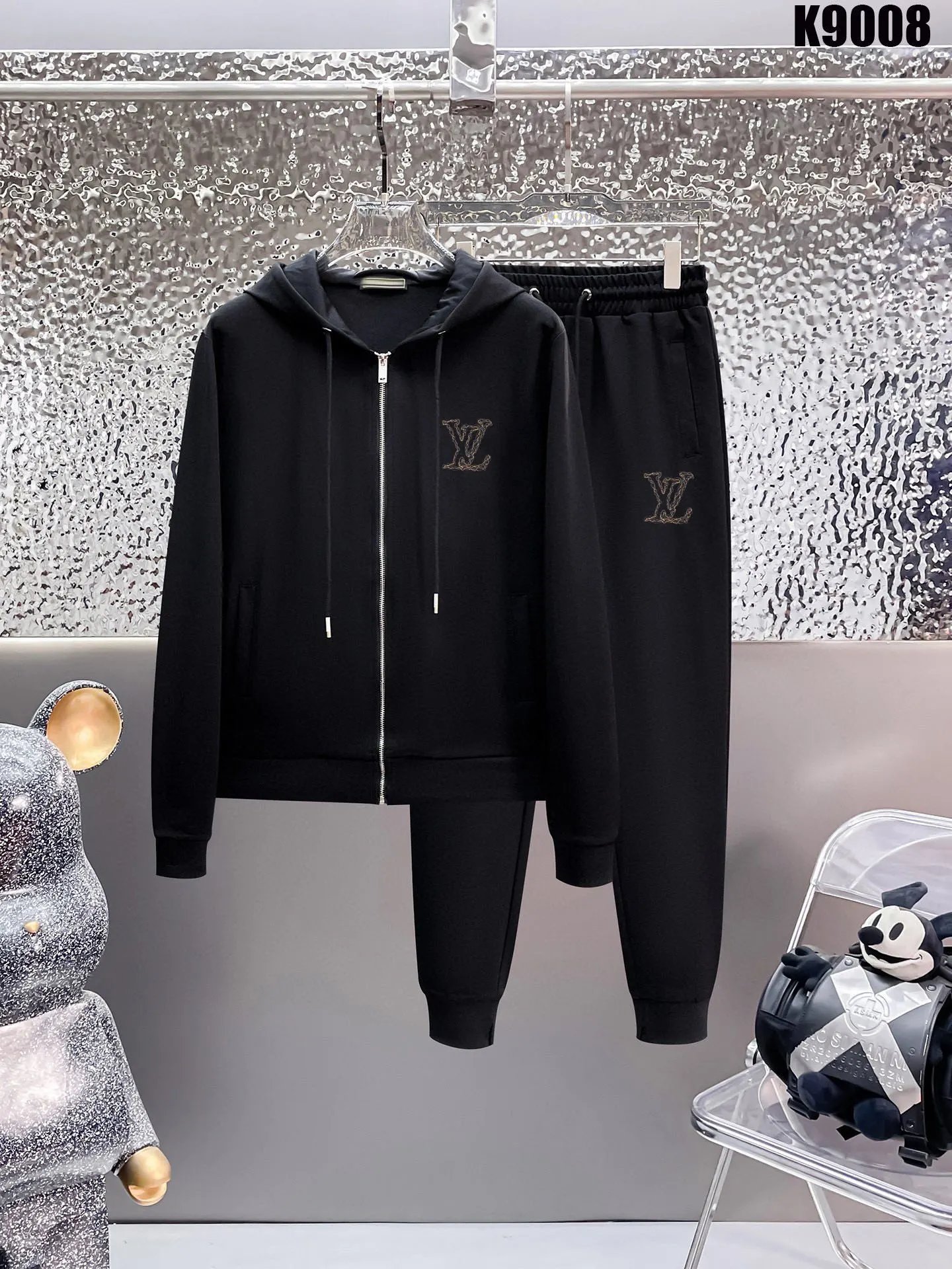 Louis Vuitton LV Crystal Logo Zip Hoodie Tracksuit Black