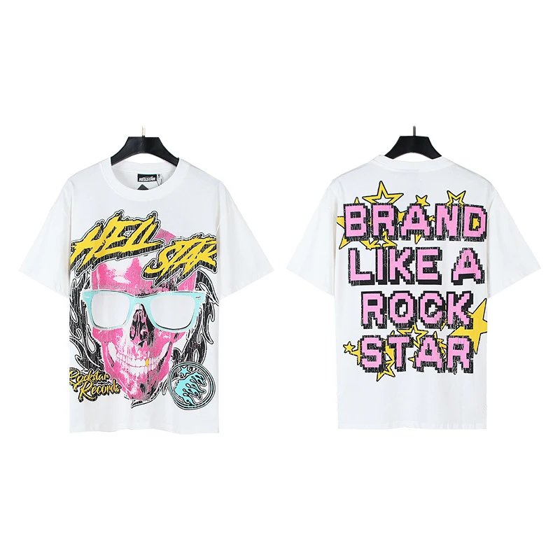 Hellstar Brand Like A Rock Star Skull Graphic Tee White