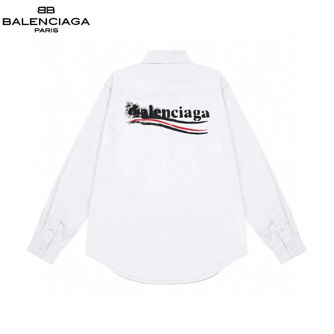 Balenciaga Political Campaign Back Logo Button-Up Shirt White
