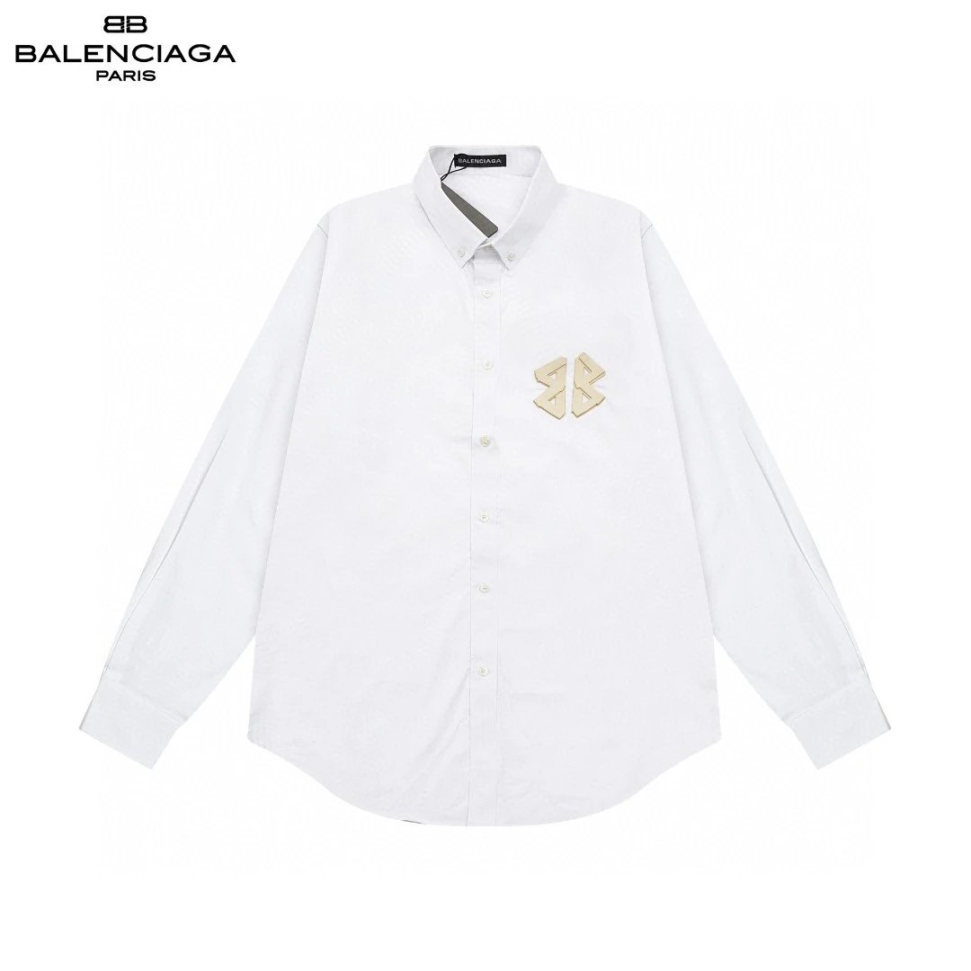 Balenciaga BB Patch Logo Button-Up Shirt White